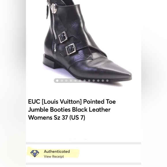 EUC [Louis Vuitton] Pointed Jumble Bootie Boots Black Leather Womens Sz 37, US 7 - Picture 12 of 14